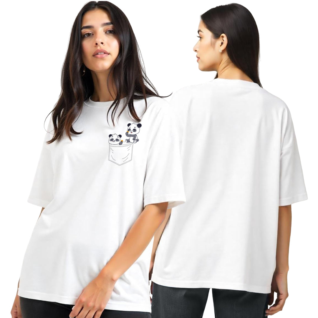Pocket Panda Buddies Printed Premium Heavy Oversized T-Shirt