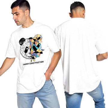 Under Construction Panda Printed Premium Heavy Oversized T-Shirt