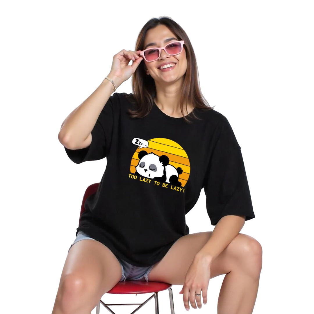 Lazy Panda Vibes Printed Premium Heavy Oversized T-Shirt