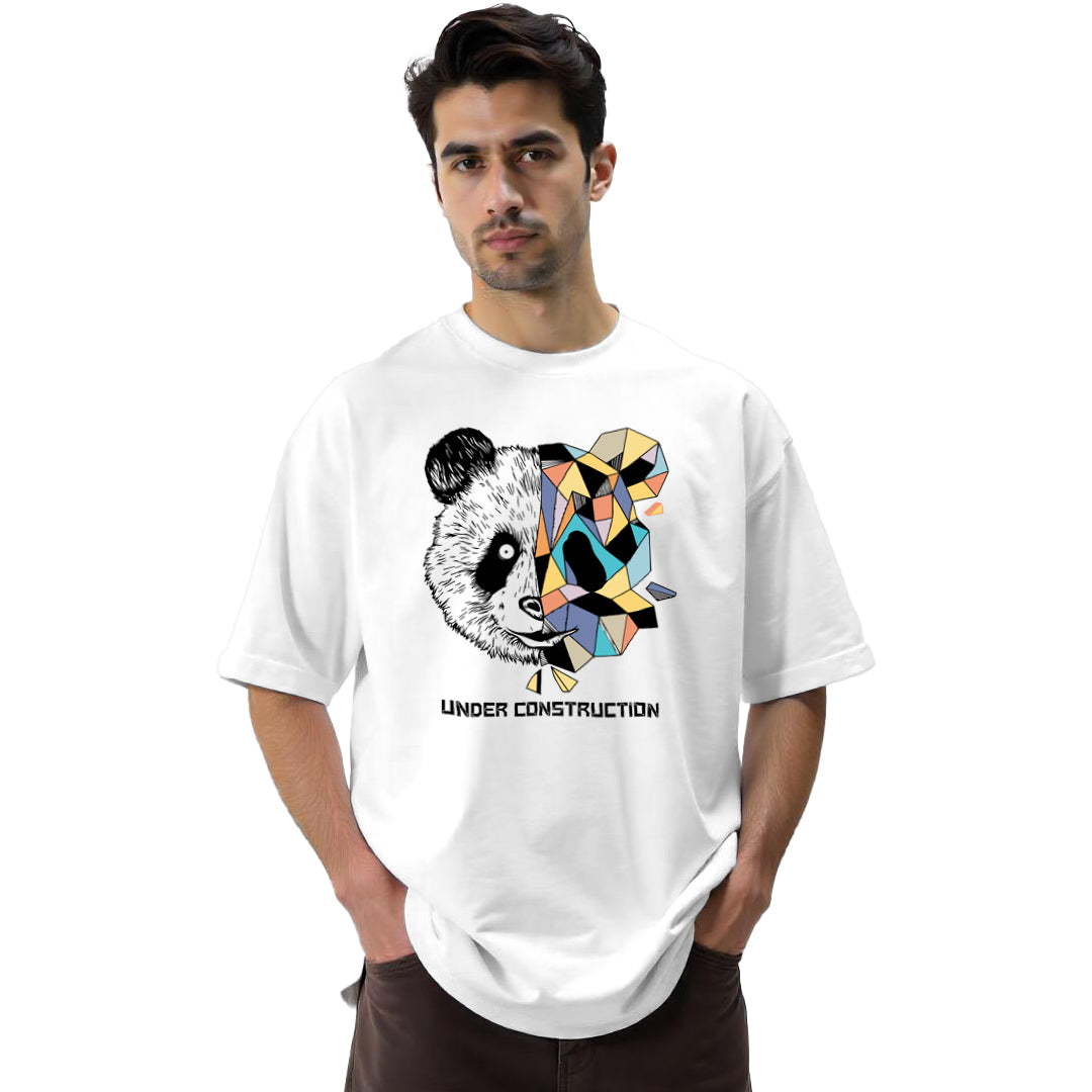Under Construction Panda Printed Premium Heavy Oversized T-Shirt